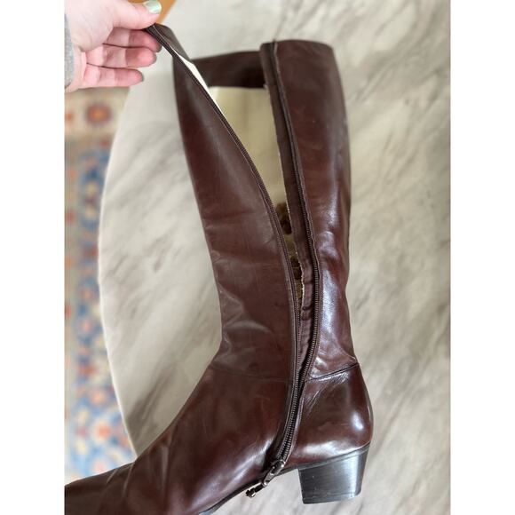 Vintage Salvatore Ferragamo Dark Brown Leather Heel Chainlink Riding Boot - Picture 6 of 16